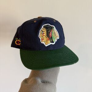 Vintage Chicago Blackhawks Blockhead American Needle NHL Snapback Hat Rare